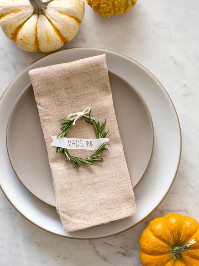Rosemary wreath Thanksgiving Tablescape