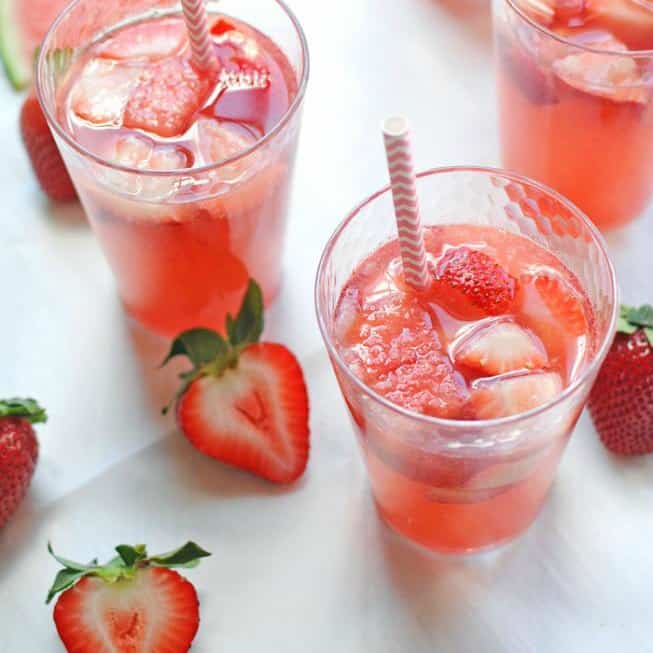 strawberry lemonade with fresh picked strawberries