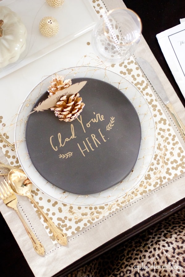 Gold and glitzy Thanksgiving tablescape