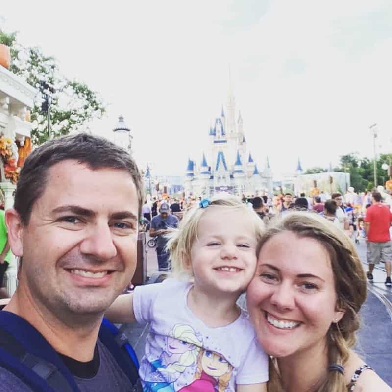 Family photo at Disney World castle and October Goals